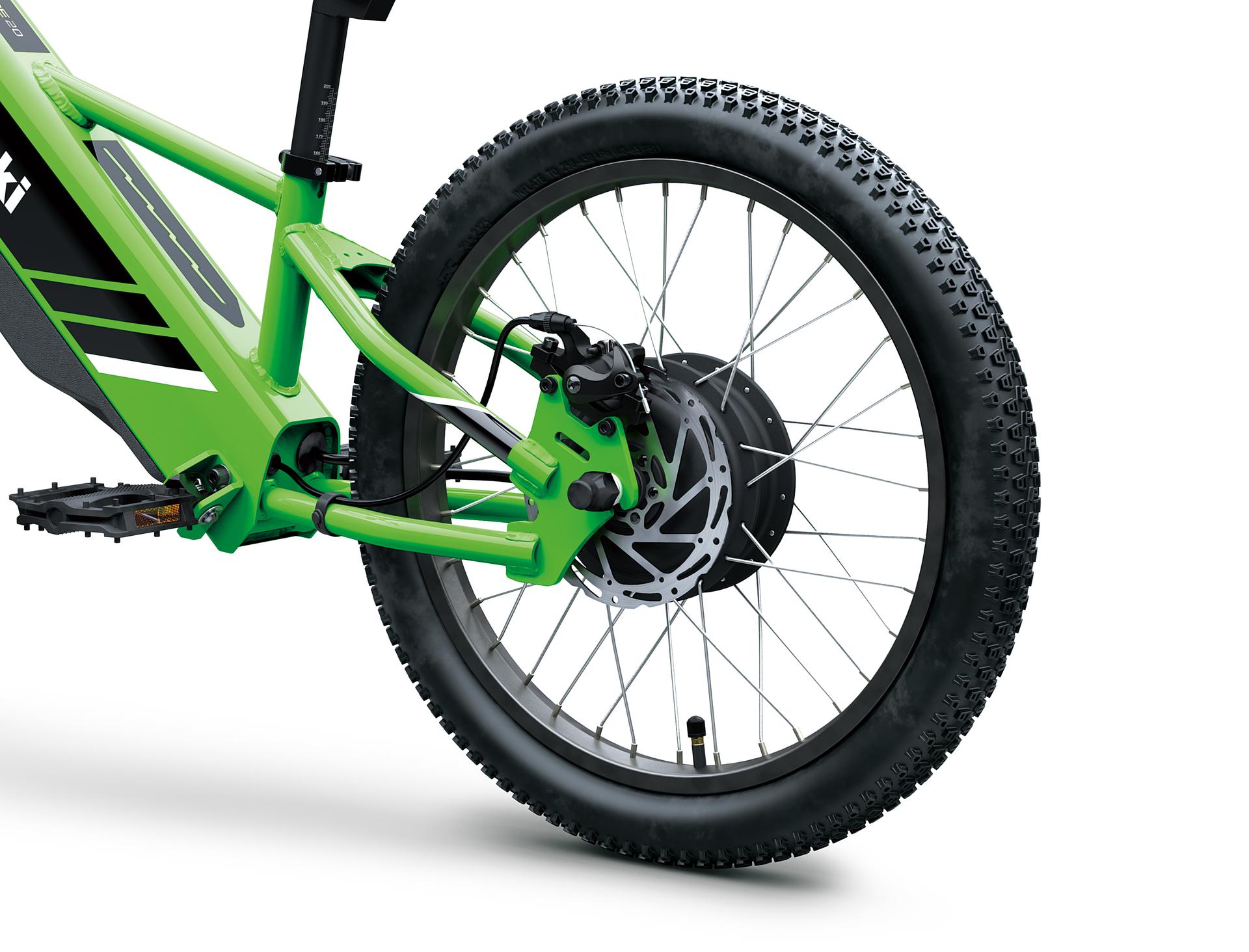 Stark, borstlös motor. Monterad direkt på bakhjulet