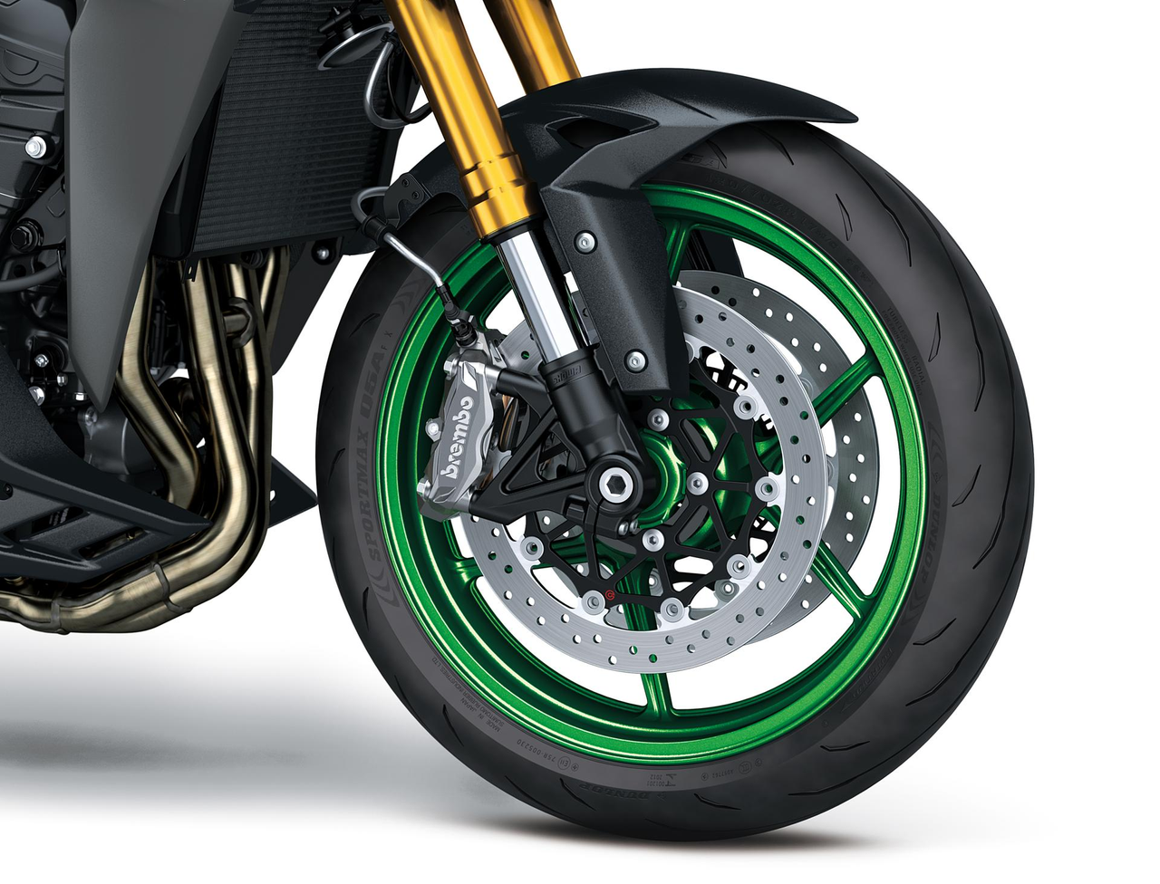 Brembo-frambromsar och Öhlins-fjädring